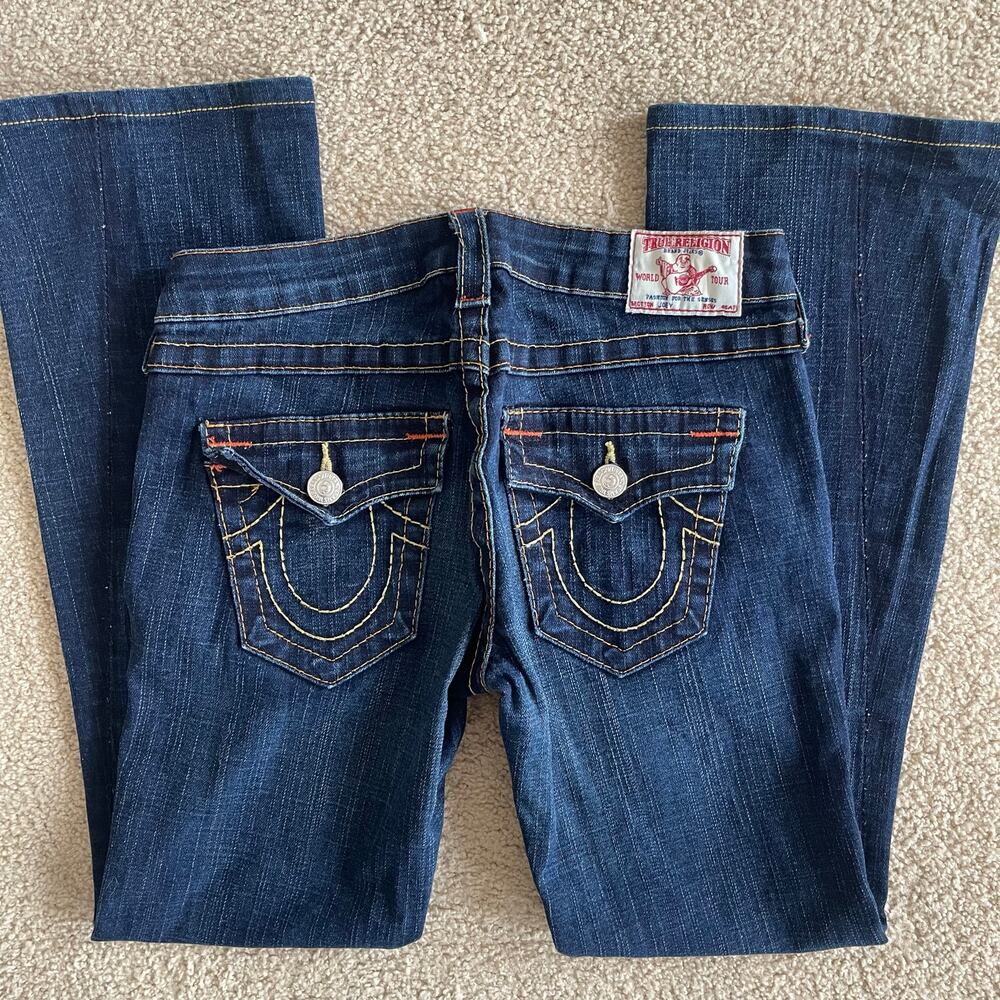 True Religion Y2K Joey Low Rise Denim Flare Jeans Classic Flap Pockets - Size 26